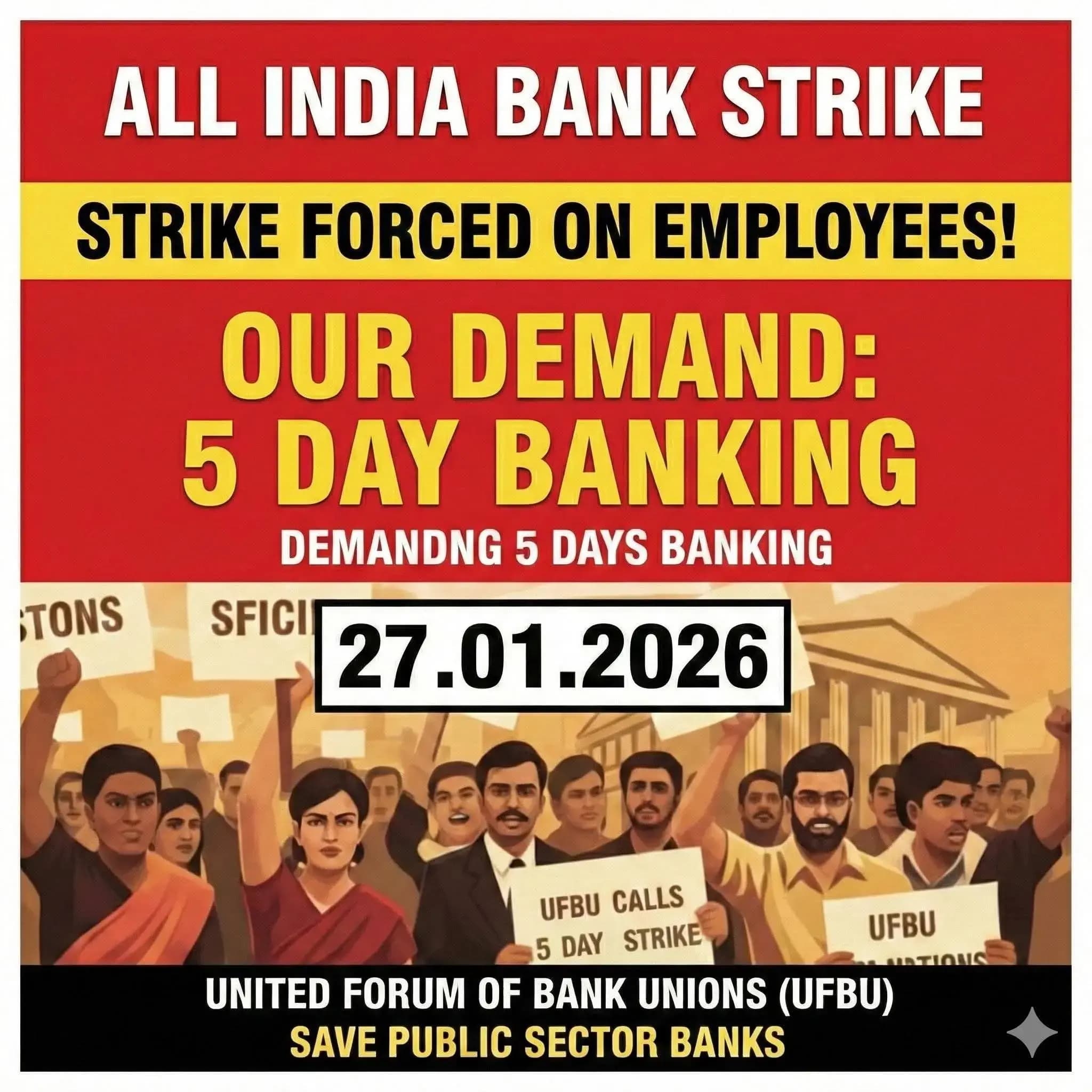 Bank strike(बैंक हड़ताल): 5 दिवसीय बैंकिंग सप्ताह के लिए 27 जनवरी को बैंकों का सार्वजनिक हड़ताल