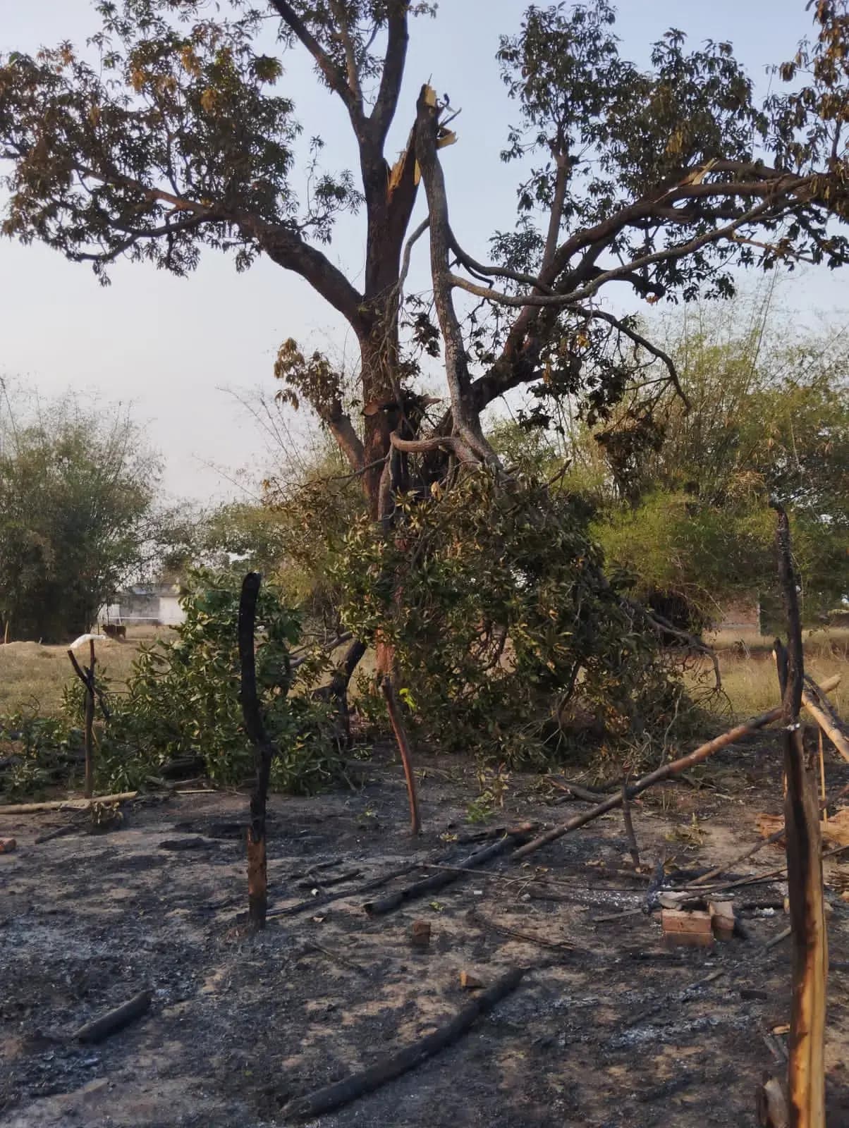 झोपड़ी में शरारती तत्वों ने लगाई आग ,दमकल टीम ने कड़ी मशक्कत के बाद पाया काबू