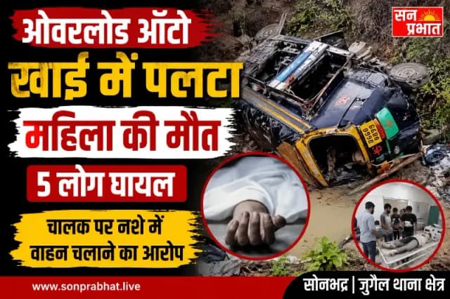 ओवरलोड ऑटो खाई में पलटा, महिला की मौत; पांच घायल
