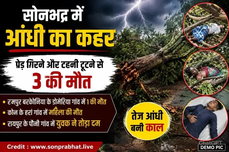 सोनभद्र में आंधी का कहर: पेड़ गिरने और टहनी टूटने से तीन की मौत