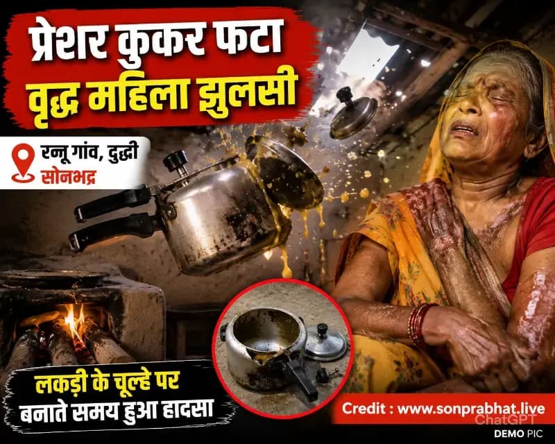 लकड़ी के चूल्हे पर खाना बनाते समय फटा प्रेशर कुकर, वृद्ध महिला झुलसी