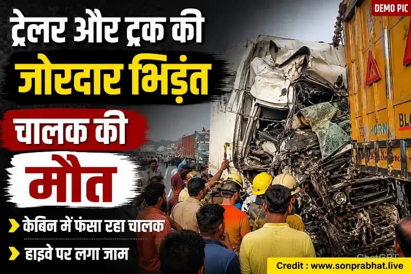 ट्रेलर और ट्रक में भीषण टक्कर, चालक की मौत, घंटों चला रेस्क्यू