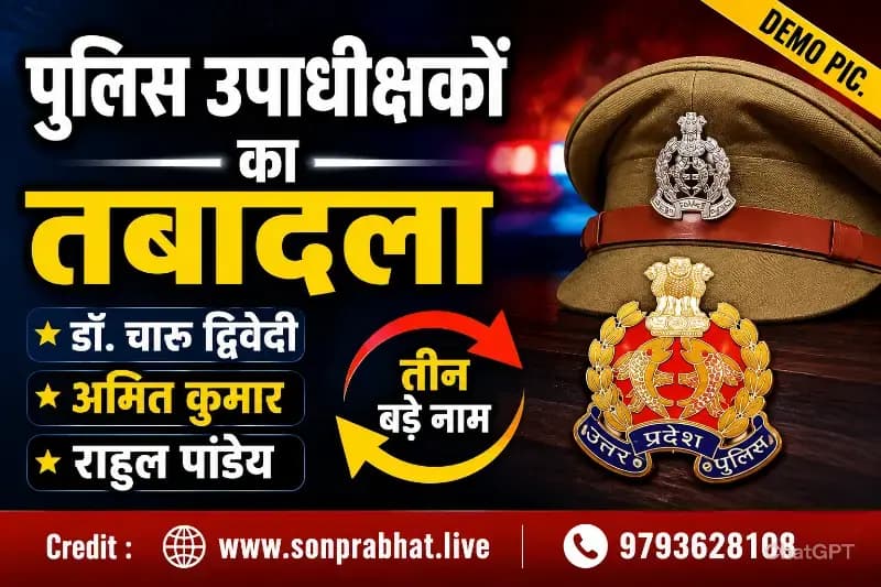सोनभद्र के तीन पुलिस उपाधीक्षकों का तबादला, डॉ. चारु द्विवेदी चंदौली, अमित कुमार मिर्जापुर और राहुल पांडेय पीलीभीत भेजे गए।