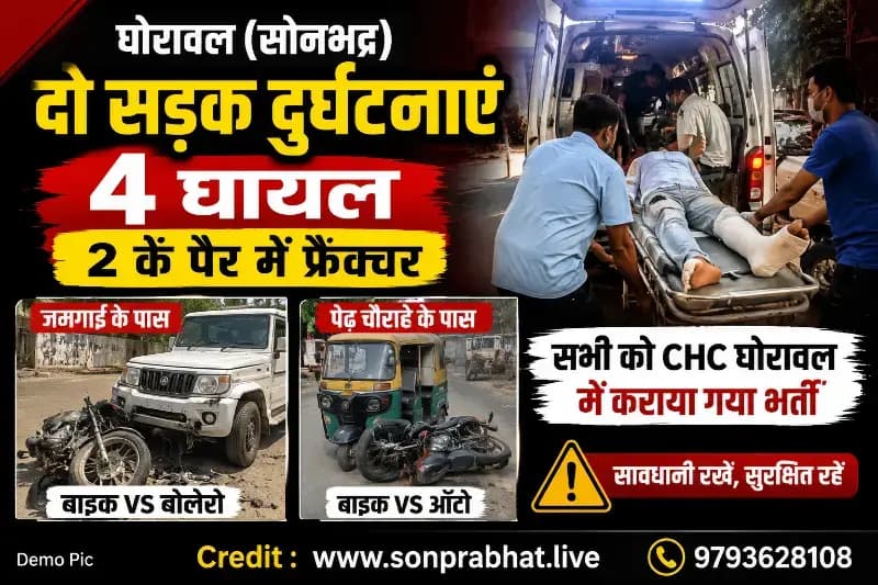  दो सड़क दुर्घटनाओं में चार घायल, दो के पैर में फ्रैक्चर