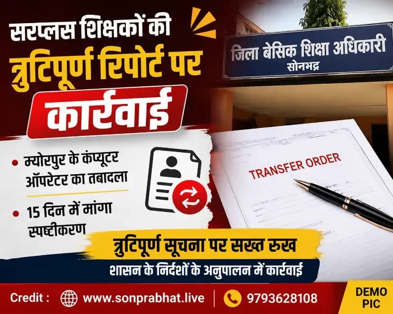 सरप्लस शिक्षकों की गलत रिपोर्ट पर प्रशासन सख्त, कंप्यूटर ऑपरेटर का तबादला