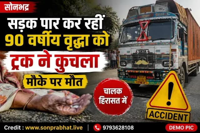 ट्रक की चपेट में आने से 90 वर्षीय वृद्धा की मौत, चालक हिरासत में