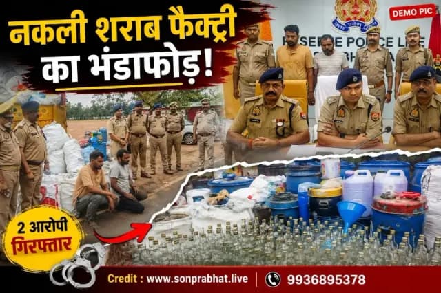 सोनभद्र पुलिस का अंतर्राज्यीय नकली शराब सिंडिकेट पर बड़ा प्रहार, 25 लाख की सामग्री बरामद, हरियाणा के दो तस्कर गिरफ्तार