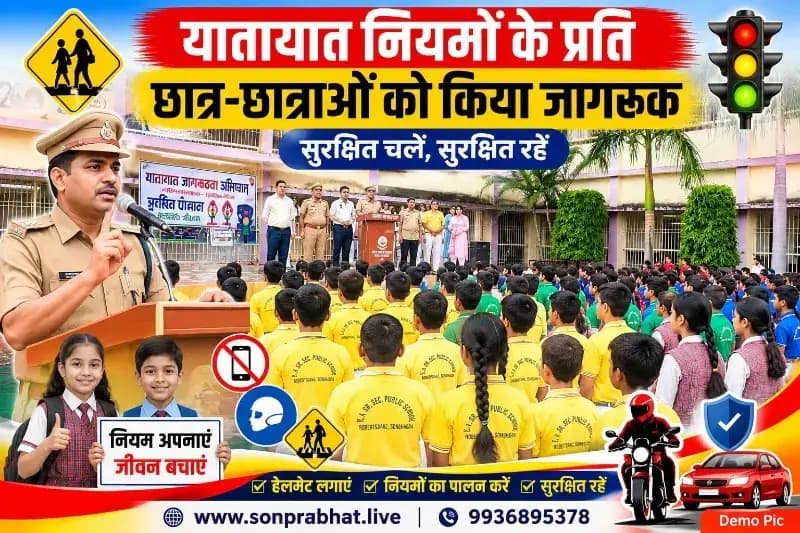 डीएवी विद्यालय चुर्क में सोनभद्र पुलिस का यातायात जागरूकता अभियान