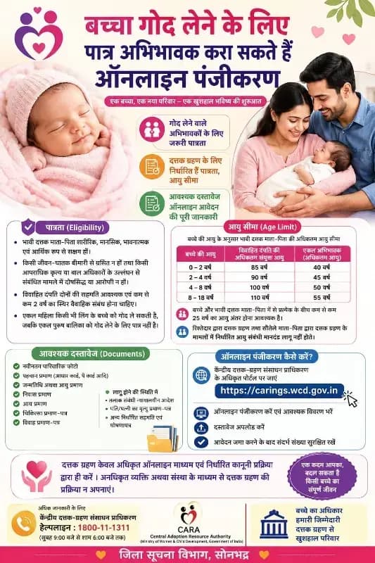 बच्चा गोद लेने के लिए पात्र अभिभावक करा सकते हैं ऑनलाइन पंजीकरण