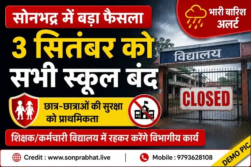 School holiday:सोनभद्र मे 3 सितंबर तक 12 तक के सभी स्कूल, डीआईओएस ने जारी किया आदेश