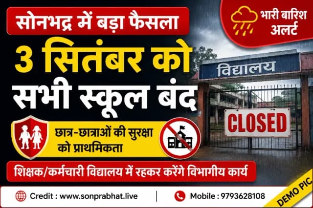 School holiday:सोनभद्र मे 3 सितंबर तक 12 तक के सभी स्कूल, डीआईओएस ने जारी किया आदेश