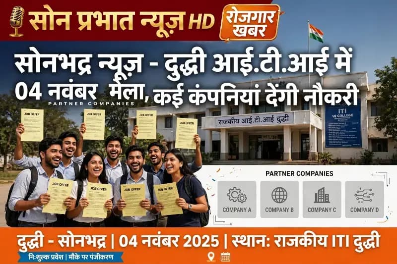 सोनभद्र न्यूज़- दुद्धी आई.टी.आई में 04 नवम्बर को वृहद रोजगार मेला, कई कंपनियां देंगी नौकरी.