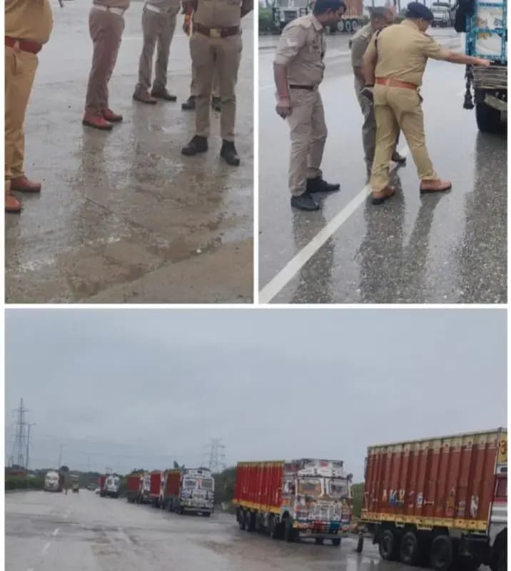 खनन बैरियर से बचने के लिए हाईवे पर खड़े किए ट्रक, 32 लोगों के खिलाफ मुकदमा दर्ज