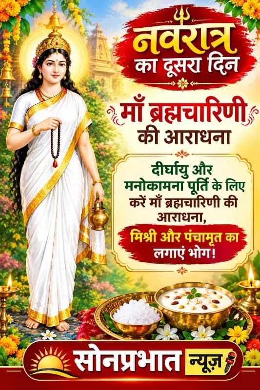 नवरात्र का दूसरा दिन- दीर्घायु और मनोकामना पूर्ति के लिए करें माँ ब्रह्मचारिणी की करे आराधना, मिश्री और पंचामृत का लगाएं भोग.