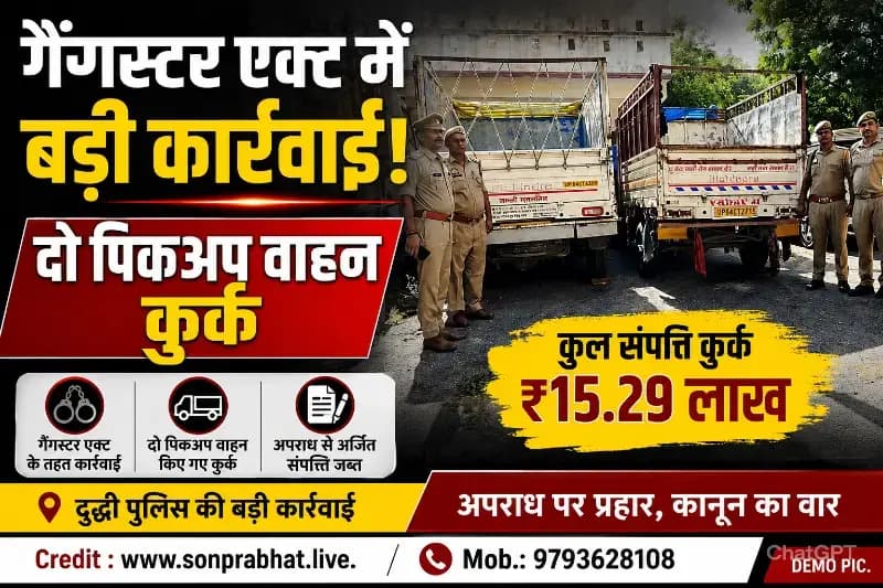 गैंगस्टर एक्ट में बड़ी कार्रवाई: दुद्धी पुलिस ने 15.29 लाख रुपये की दो पिकअप गाड़ियां कीं कुर्क