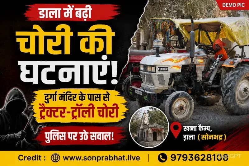 डाला में बढ़ी चोरी की घटनाएं: खन्ना कैम्प दुर्गा मंदिर के पास से आयशर ट्रैक्टर-ट्रॉली चोरी, पुलिस की कार्यप्रणाली पर उठे सवाल