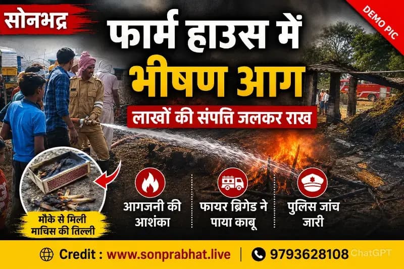 फार्म हाउस में लगी भीषण आग, लाखों की संपत्ति जलकर राख; आगजनी की आशंका