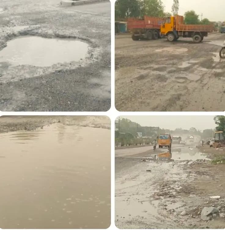 स्टेट हाईवे की खुली पोल: बाड़ी खन्ना कैंप के सामने दो फीट गहरा गड्ढा में तब्दील, बढ़ा खतरा
