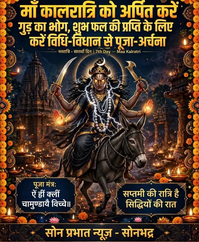 नवरात्र का सातवां दिन- भय का नाश कर शुभ फल देती हैं माँ कालरात्रि, सप्तमी पर गुड़ का भोग अर्पित करने की मान्यता.