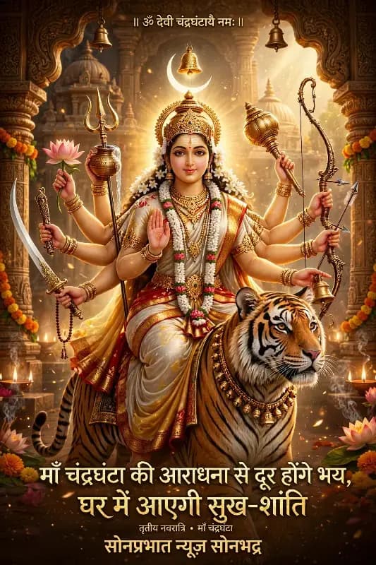नवरात्र का तीसरा दिन- घंटे की ध्वनि के साथ करें माँ चंद्रघंटा की आरती, दूध और उससे बनी चीजों का लगाएं भोग