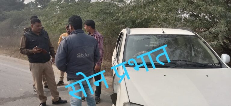 ट्रक ने कार को मारी टक्कर कार सवार सभी सुरक्षित।