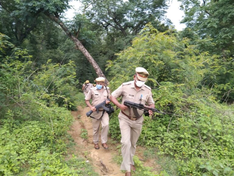 झारखंड व छत्तीसगढ़ बार्डर पर पुलिस व पीएसी के जवानों ने किया कांबिंग