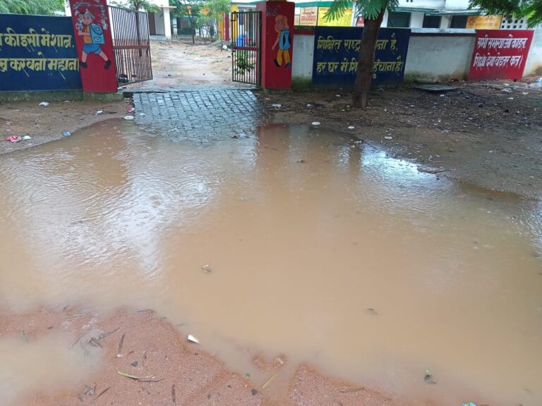 प्राथमिक विद्यालय के सामने पानी का जमावड़ा,नहीं दिख रहा प्रबंध समिति में सक्रियता।