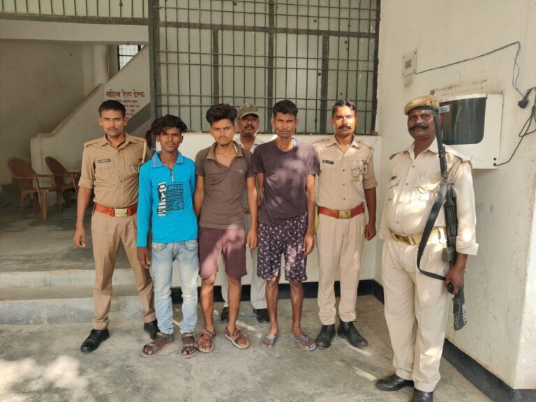 चोपन पुलिस ने तस्करी हेतु ले जाये जा रहे गोवंश के साथ 3 को किया गिरफ्तार, 1 पिकअप और 6 गोवंश बरामद।
