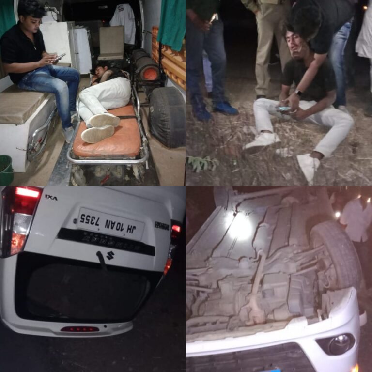 अनियंत्रित होकर कार पलटा, दो घायल,