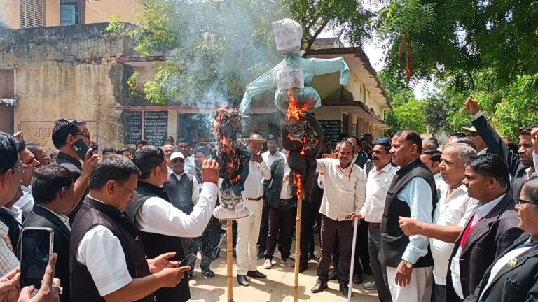 हापुड़ की घटना से आक्रोशित अधिवक्ताओं ने मुख्य सचिव व डीजीपी का पुतला फुका।